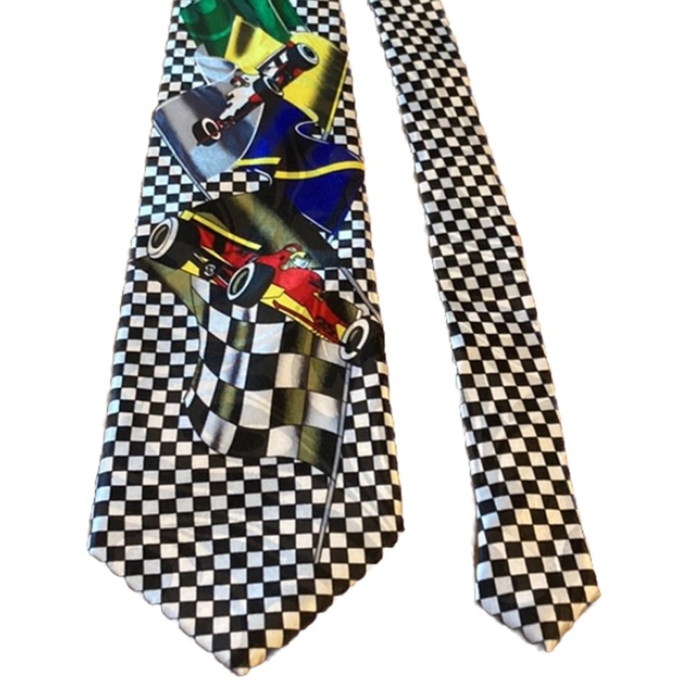 Gold City Race Car Silk Hand Made Vintage Checkered Neck Tie